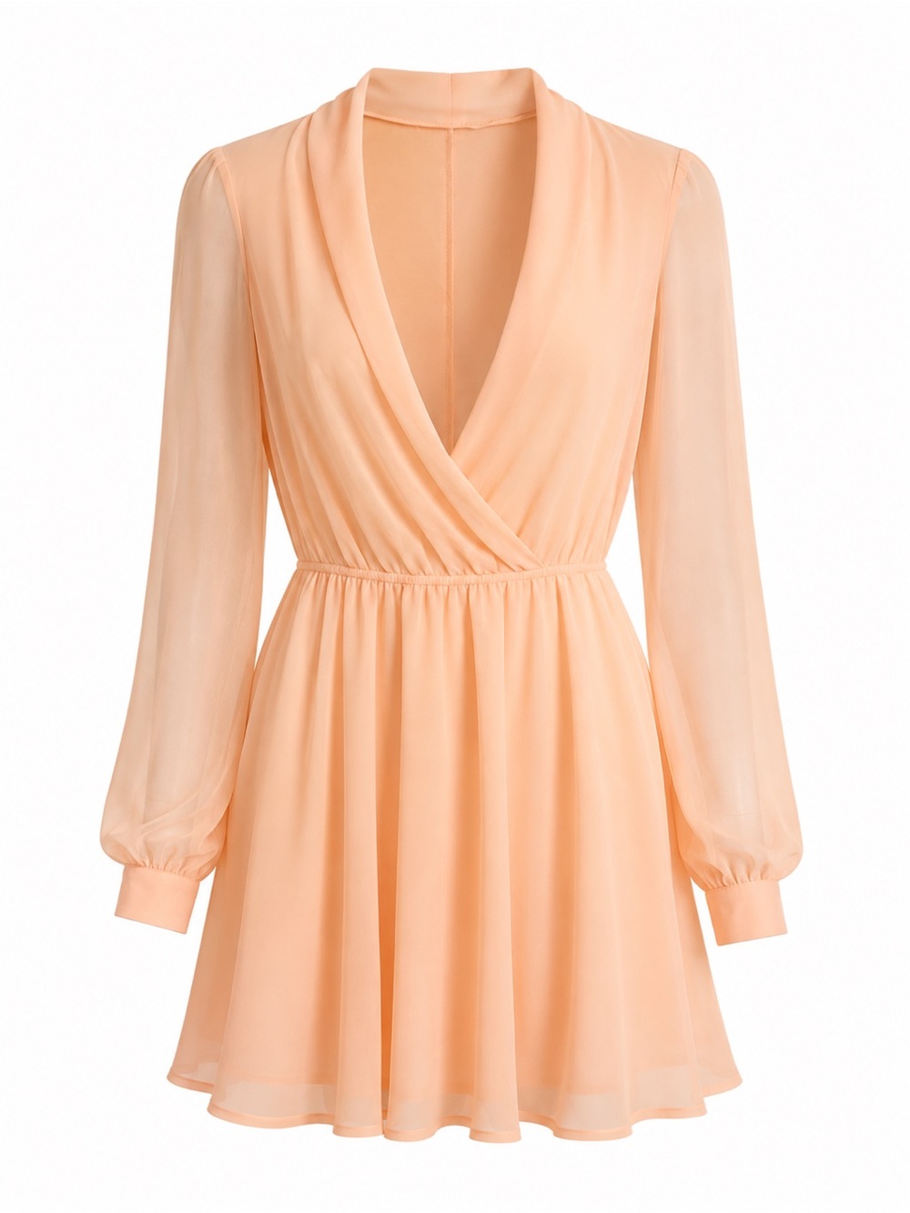 Bebe Peach Chiffon Slit Long Sleeve Surplice Mini Dress NWT Size XS